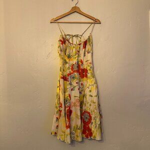 Tara Jarmon Yellow Floral Spaghetti Strap Midi Dress Size 38